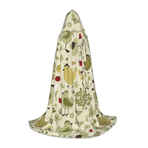 JBYJBX Umhang mit Kapuze und gelben Blättern, Huhn-Druck, Unisex, Halloween, Cosplay, Kostüm, Weihnachten, Karneval, Party, Umhang von JBYJBX