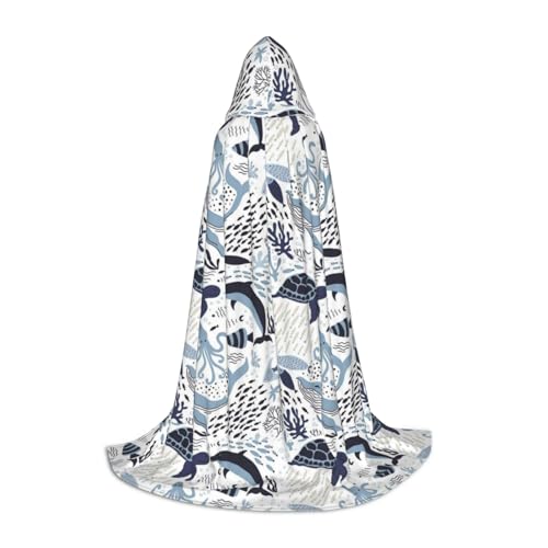 JBYJBX Umhang mit Schildkröten-Oktopus-Muster und Ozean-Themen-Druck, Unisex, Kapuzenumhang, Halloween, Cosplay, Kostüm, Weihnachten, Karneval, Party, Umhang von JBYJBX