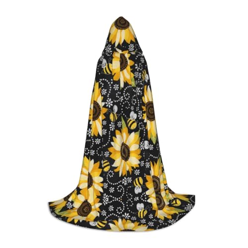 JBYJBX Umhang mit Sonnenblumen-Bienen-Druck, Unisex, Kapuzenumhang, Halloween, Cosplay, Kostüm, Weihnachten, Karneval, Party, Umhang, Schwarz, Small von JBYJBX