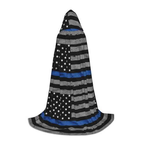 JBYJBX Umhang mit amerikanischer dünner blauer Flagge, Unisex, mit Kapuze, Halloween, Cosplay, Kostüm, Weihnachten, Karneval, Party, Umhang von JBYJBX
