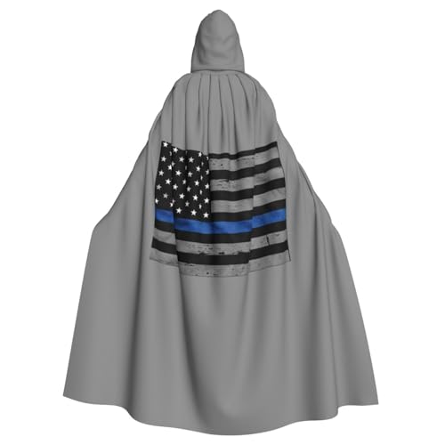 JBYJBX Umhang mit amerikanischer dünner blauer Linie, für Halloween, Cosplay, Mittelalter-Festivals, Unisex, volle Länge, mit Hut und Kapuze von JBYJBX