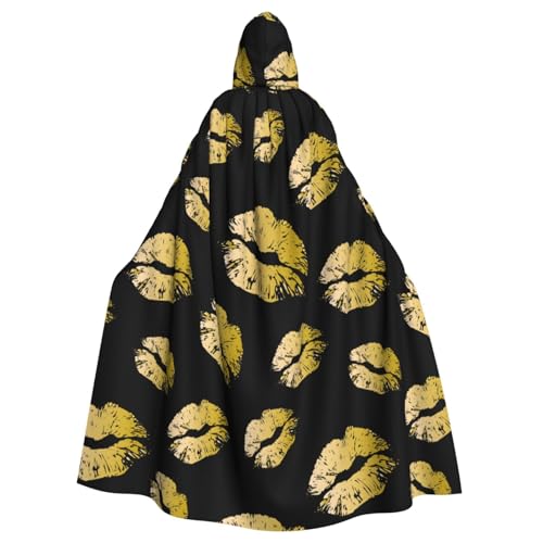 JBYJBX Umhang mit goldenem Lippen-Druck, Halloween, Cosplay, Mittelalter-Festivals, Unisex, volle Länge, mit Hut und Kapuze JBYJBX Umhang mit goldenem Lippen-Druck, Halloween, Cosplay, Mittelalter-Festivals, Unisex, volle Länge, mit Hut und Kapuze von JBYJBX