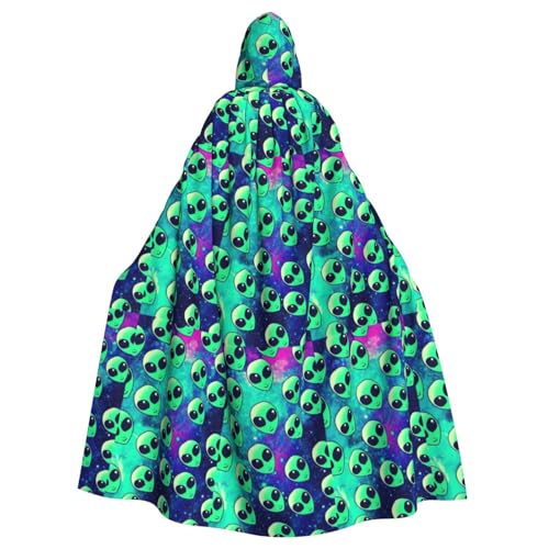 JBYJBX Umhang mit grünem Alien-Druck, Halloween, Cosplay, Mittelalter-Festivals, Unisex, volle Länge, mit Hut und Kapuze von JBYJBX