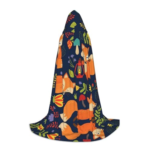 JBYJBX Umhang mit niedlichem Fuchs-Blumendruck, Unisex, Kapuzenumhang, Halloween, Cosplay, Kostüm, Weihnachten, Karneval, Party, Umhang von JBYJBX