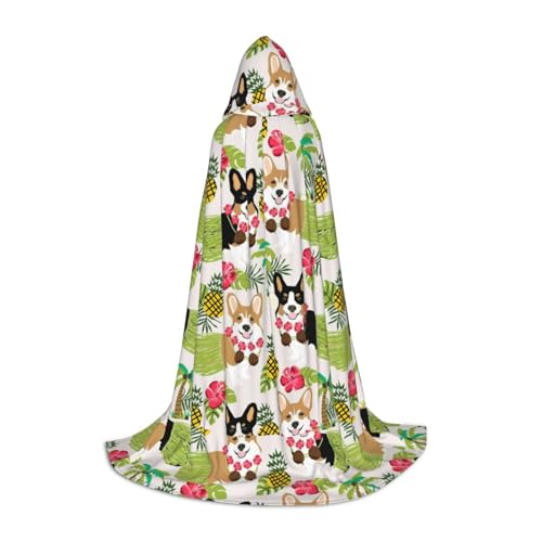 JBYJBX Umhang mit tropischer Blume und Corgi-Druck, Unisex, Kapuzenumhang, Halloween, Cosplay, Kostüm, Weihnachten, Karneval, Party, Umhang von JBYJBX
