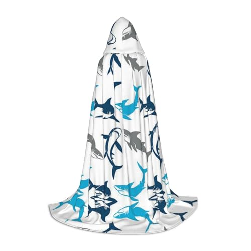 JBYJBX Unisex Kapuzenumhang mit Haifisch-Aufdruck, Halloween, Cosplay, Kostüm, Weihnachten, Karneval, Party, Umhang, Schwarz, M von JBYJBX