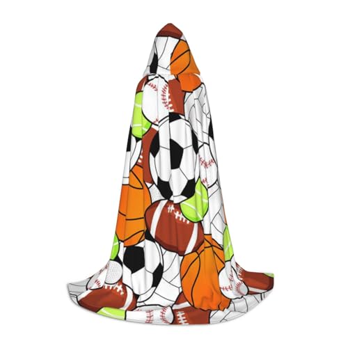 JBYJBX Unisex Kapuzenumhang mit Sportball-Druck, Halloween, Cosplay, Kostüm, Weihnachten, Karneval, Party, Umhang von JBYJBX