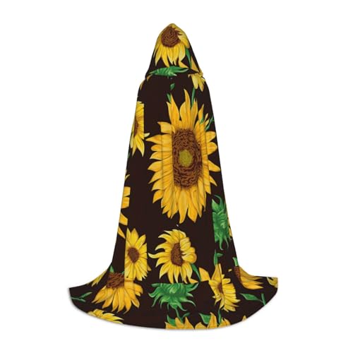 JBYJBX Wunderschöner Sonnenblumen-Druck, Unisex, Kapuzenumhang, Halloween, Cosplay, Kostüm, Weihnachten, Karneval, Party, Umhang, Schwarz, S von JBYJBX