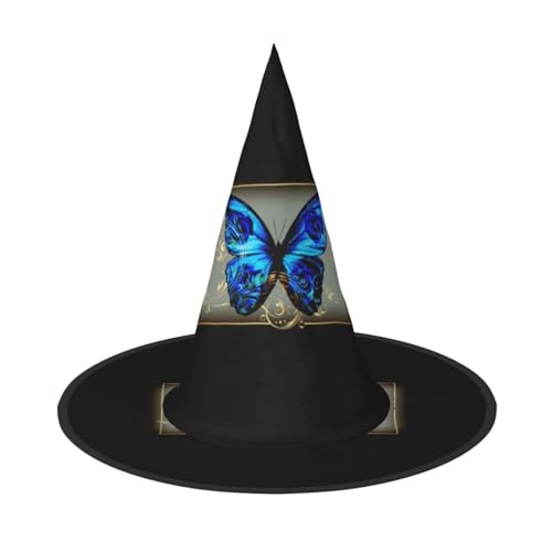 Jbyjbx Blauer Schmetterlings-Druck, Karneval, Halloween, Hexenhut, Motto-Partys, Hut, Cosplay, Maskerade, Urlaubsdekoration von JBYJBX