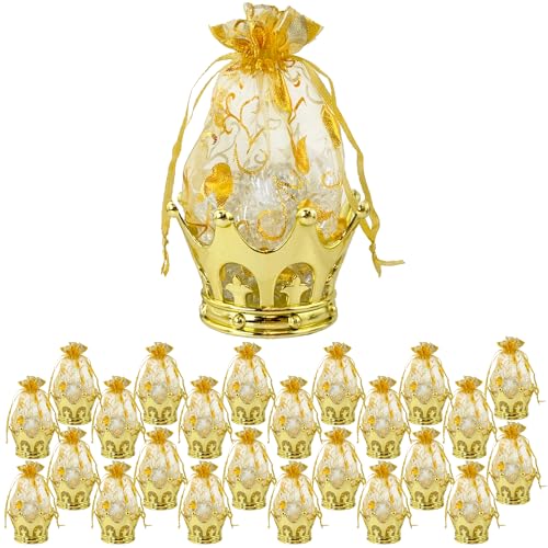 JC HUMMINGBIRD 24 Stück befüllbare Goldkronen mit Beutel, Partygeschenke (Gold) von JC HUMMINGBIRD