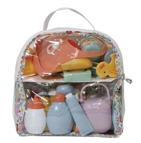 JC TOYS - Rucksack mit 20 Puppenzubehör, Geeignet für 38 cm Puppen, Speichern und Spielen, Rosa, 3 Jahre von jc toys