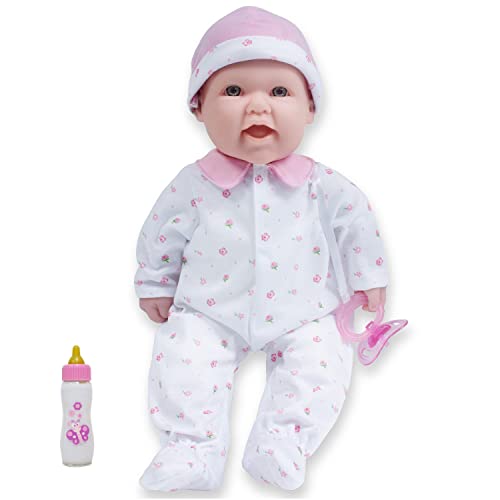 JC Toys - La Baby Puppe 40 cm hat einen weichen und waschbaren Körper, magische Flasche und Schnuller, Rosa, entworfen in Spanien, 12 Monate von JC Toys