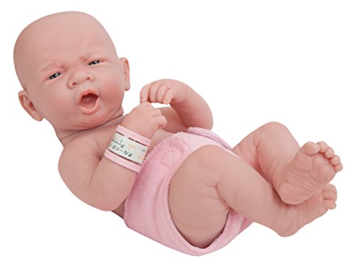 JC Toys 18505 18503 Baby Doll La Newborn First Tear Puppe in Windel mit Flasche und Decke. Geschlossene Augen. ECHTES, Erste Gähnen Real Mädchen, 35,56 cm von jc toys