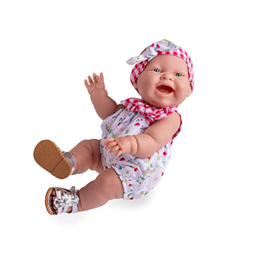 JC TOYS Lola Spring Picknick-Puppe, 36 cm, aus weichem Vinyl, lächelndes Gesicht, liegende Puppe, Kleidung Bedruckt Vichy und Blumen und Sandalen, Mädchen, ab 2 Jahren von JC TOYS