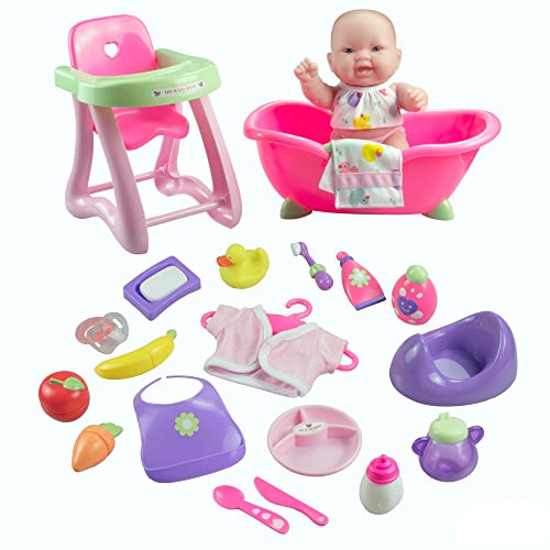 JC TOYS - Puppe Lots to Love Babies 25 cm aus weichem Vinyl, inkl. Badewanne, Hochstuhl, Töpfchen und 18 Zubehörteile, ideal zum Spielen, Rosa, entworfen von Berenger, 2 Jahre von jc toys