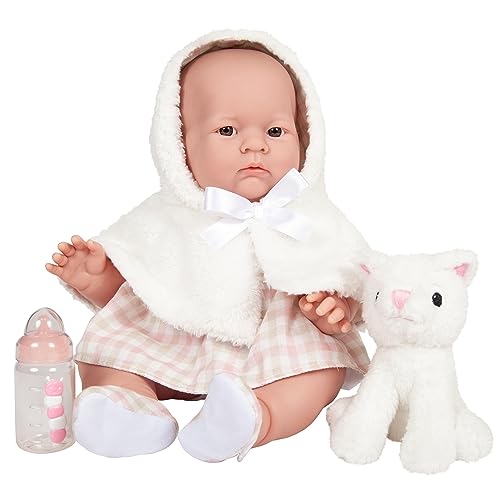 JC TOYS, Lily Puppe mit Gummikörper, rosa/weißes Kleid mit Kapuze, Haustier und Zubehör, Mädchen von JC TOYS