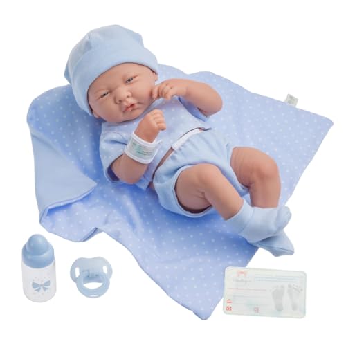 JC TOYS 102-18540 – Kinderpuppe, Körper aus Gummi, Blaue Kleidung mit Punkten, 36 cm von jc toys