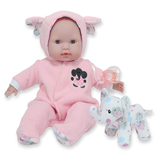 JC TOYS Berenguer Boutique-Puppe, 38 cm, weicher Körper, Augen öffnen und schließen, inklusive Kleidung und Plüschtier, Elefant, Rosa, entworfen von Berenguer, 2 Jahre von jc toys