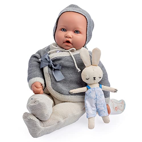 JC TOYS La Baby Vintage Puppe, Original-Kollektion, 43 cm, Körper aus weichem Stoff, Strickkleidung, Schnuller und Plüsch, geschlossene Augen, beige und grau, Kind, entworfen in Spanien von Berenguer, von jc toys