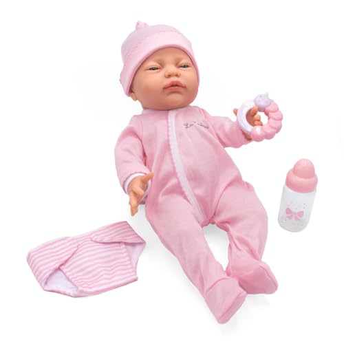 JC Toys 38,1 cm realistische Babypuppe für Neugeborene, hergestellt in Spanien, weicher Vinylkörper mit Zubehör, rosa gekleidet JC Toys 38,1 cm realistische Babypuppe für Neugeborene, hergestellt in Spanien, weicher Vinylkörper mit Zubehör, rosa gekleidet von JC Toys
