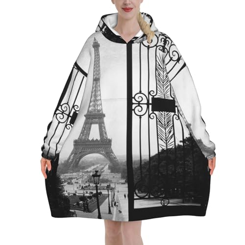 JCAKES Paris Eiffelturm Decke Hoodie Lanket Hoodie Frauen Decke Hoodie Herren Übergroße Decke Hoodie Frauen Personalisierte Decke Kapuzendecke Decke mit Ärmeln von JCAKES