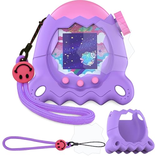 JCHPINE Silikon-Schutzhülle für Tamagotchi Paradise interaktives virtuelles Haustier, Stand-Up-Hülle für Tamagotchi Paradise Digital Pet Displayschutzfolie und Umhängeband (Lila) von JCHPINE