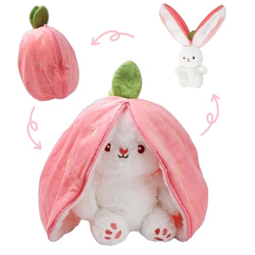 Hasen Verstecken, 25cm Osterhase Plüschtiere, Hase Plüschtier Verstecken Rosa, Verstecken Osterhasen Stofftier, Erdbeerhasen Karotten Hasen Kuscheltier, Für Kinder, Jungen, Mädchen(Strawberry) von JCOTCL