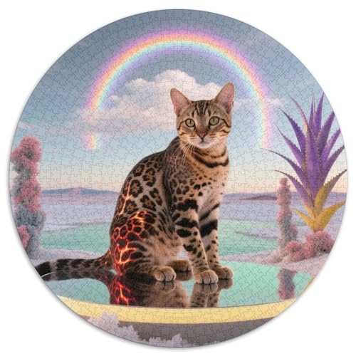Bengalischer Leopardenkatzen 1000 Puzzle Presents Niedliche Katze Round Puzzle Educational Stress Relieving Toy Adult Sophisticated for Adults & Children1000pcs (67.5x67.5cm) von JCOUSDAEO