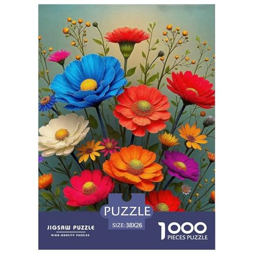 Blaue Blumen 1000-teilige Puzzles Farbenfrohes Puzzle Für Erwachsene Und Kinder Gorgeous Flowers Geschicklichkeitsspiel Für Die Ganze Familie, 38x26cm/1000pcs von JCOUSDAEO