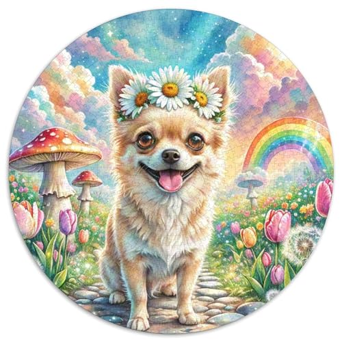 Chihuahua ​ 1000 Puzzle Presents Haustierhund Round Jigsaw Puzzle Educational Stress Relieving Toy Adult Sophisticated Puzzle for Teenagers and Adults1000pcs (67.5x67.5cm) von JCOUSDAEO