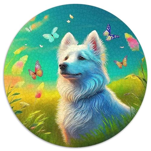 EIN fröhliches Welpe 1000Jigsaws Creative Gifts Haustierhund Round Jigsaw Educational Stress Relieving Toy Adult Sophisticated for Adults1000pcs (67.5x67.5cm) von JCOUSDAEO