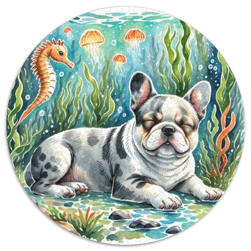 Französische Bulldogge ​ 1000 Jigsaw Puzzles Presents Süße Haustiere Round Jigsaw Puzzle Educational Stress Relieving Toy Adult Sophisticated Puzzle for Adults & Children1000pcs (67.5x67.5cm) von JCOUSDAEO