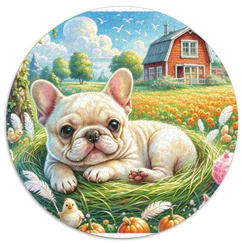 Französische Bulldogge ​ 1000 Jigsaw Puzzles Presents Süße Haustiere Round Jigsaw Puzzle Educational Stress Relieving Toy Adult Sophisticated Puzzle for Adults1000pcs (67.5x67.5cm) von JCOUSDAEO