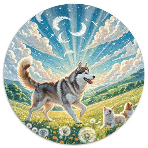 Husky​ 1000Jigsaws Presents Süße Haustiere Round Puzzles Educational Stress Relieving Toy Adult Sophisticated Puzzle for Adults & Children1000pcs (67.5x67.5cm) von JCOUSDAEO