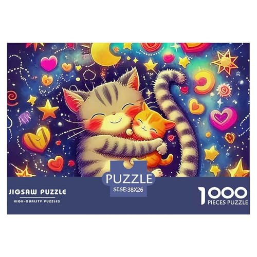 Katze im Mondlicht 1000 Piece Puzzle A Challenging Puzzle Niedliche Katze Puzzle Games for The Whole Family Colourful Toy for Children from 8-12 Years for Older Children38x26cm/1000pcs von JCOUSDAEO
