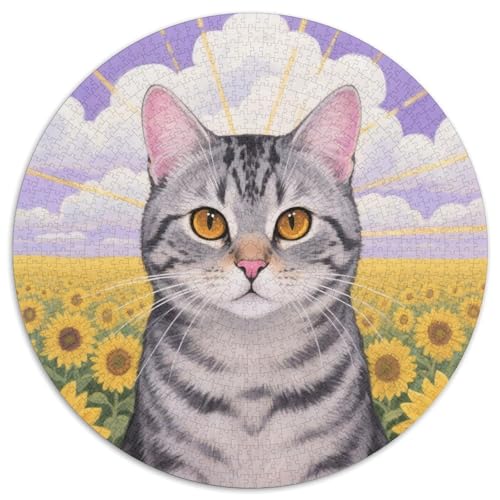Kurzharige Katze 1000 Jigsaw Puzzles Creative Gifts Niedliche Katze Round Puzzles Educational Stress Relieving Toy Adult Sophisticated for Adults1000pcs (67.5x67.5cm) von JCOUSDAEO