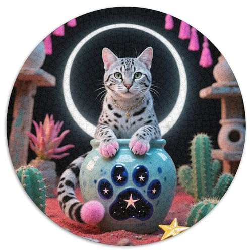 Leopardkatze 1000Jigsaws Creative Gifts Haustier Katze Round Puzzles Educational Stress Relieving Toy Adult Sophisticated for Teenagers and Adults1000pcs (67.5x67.5cm) von JCOUSDAEO