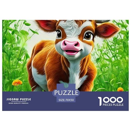 Niedliche kleine Kuh 1000 Teile Puzzle EIN Herausforderndes Rätsel, Süße Tiere Geschenke Für Frauen,Geschenke Für Männer Erwachsenenpuzzle 70x50cm/1000pcs von JCOUSDAEO