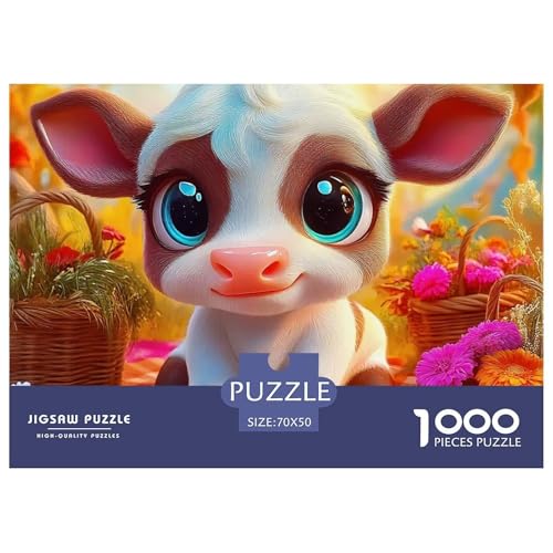 Niedliche kleine Kuh 1000 Teile Puzzle EIN Herausforderndes Rätsel, Süße Tiere Geschenke Für Frauen,Geschenke Für Männer Erwachsenenpuzzle 70x50cm/1000pcs von JCOUSDAEO