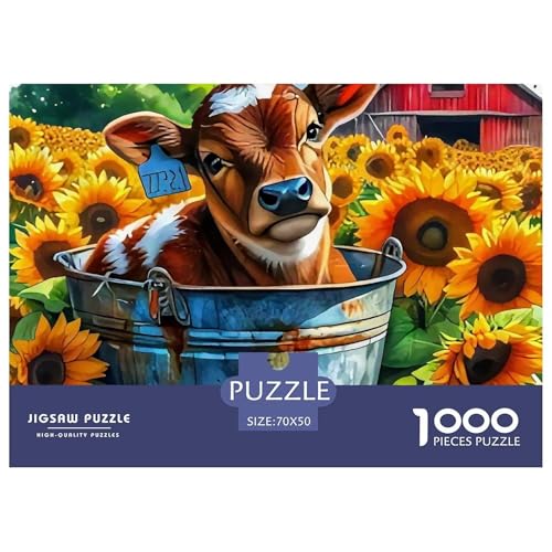 Niedliche kleine Kuh 1000-teilige Puzzles EIN Herausforderndes Rätsel, Süße Tiere Geschenke Für Frauen,Geschenke Für Männer Kinder70x50cm/1000pcs von JCOUSDAEO