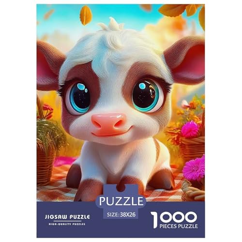 Niedliche kleine Kuh 1000-teilige Puzzles EIN Herausforderndes Rätsel, Süße Tiere Geschicklichkeitsspiel Für Die Ganze Familie,buntes Legespiel Erwachsenenpuzzle 38x26cm/1000pcs von JCOUSDAEO