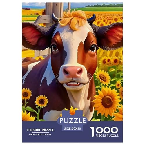 Niedliche kleine Kuh 1000-teilige Puzzles Farbenfrohes Puzzle Für Erwachsene Und Kinder Süße Tiere Puzzles Für Erwachsene Lernspiel Herausforderungsspielzeug Erwachsenenpuzzle 70x50cm/1000pcs von JCOUSDAEO