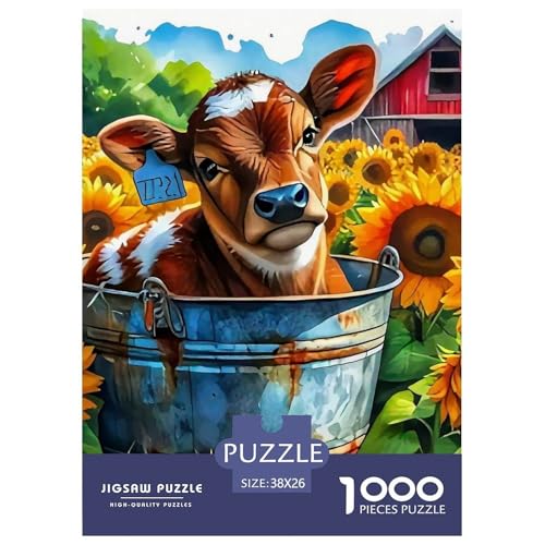 Niedliche kleine Kuh Puzzle 1000 Teile Klassische Puzzles Schwer Für Erwachsene Und Kinder Süße Tiere Geschicklichkeitsspiel Für Die Ganze Familie, 1000-teilige Puzzles38x26cm/1000pcs von JCOUSDAEO