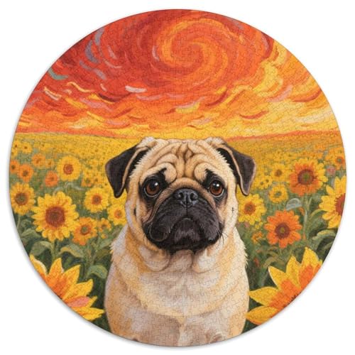 Pug​ 1000Jigsaws Creative Gifts niedlich Hund Round Puzzle Educational Stress Relieving Toy Adult Sophisticated for Teenagers and Adults1000pcs (67.5x67.5cm) von JCOUSDAEO