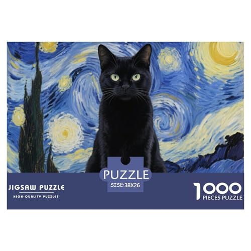Schwarze Katze 1000 Piece Puzzle A Challenging Puzzle Haustier Katze Puzzle Games for The Whole for Women, Gifts for Men for Children from 14 Years38x26cm/1000pcs von JCOUSDAEO