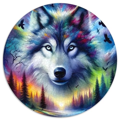 Wolf 1000 Jigsaw Puzzles Creative Gifts Mächtige Tiere Round Puzzle Educational Stress Relieving Toy Adult Sophisticated for Teenagers and Adults1000pcs (67.5x67.5cm) von JCOUSDAEO