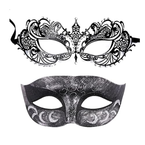 JCSTEU Maskerade Maske für Männer, Diamant Party Maske, venezianische elegante Metallmaske, Halloween Maskerade Paar Masken (qinglv) von JCSTEU