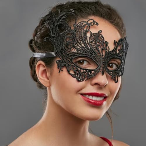 JCSTEU Maskerade Maske Venezianische Maske Spitze Maskerade Maske für Frauen Party Floral-Stil Hohlmaske Damen Schwarze Spitze Ball Maske von JCSTEU