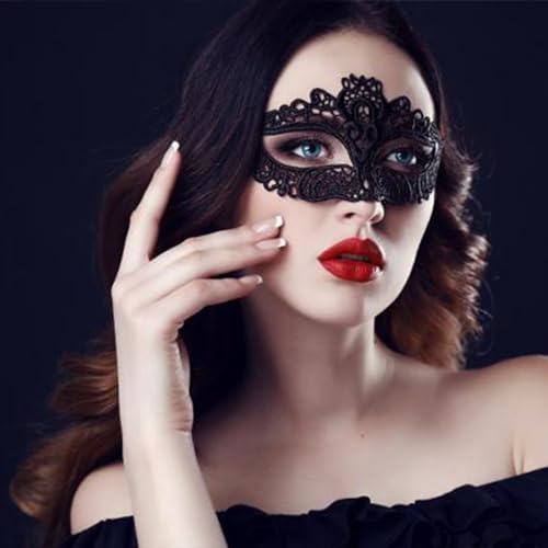 JCSTEU Venezianische Maske, Spitzenmaske, Maskerade-Maske für Damen, Party, Blumenstil, schwarze Ballmaske aus Spitze von JCSTEU