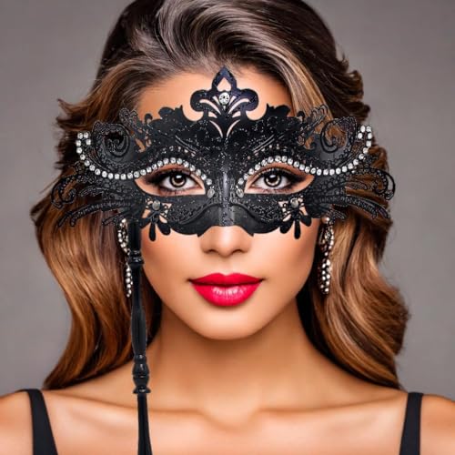 JCSTEU Venezianische Masken mit Stäben, Maskerade Maske Damen Venezianische Halloween-Kostümmaske für Karnevalsparty Maskerade-Maske für Frauenkostüm von JCSTEU
